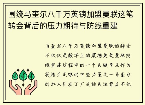围绕马奎尔八千万英镑加盟曼联这笔转会背后的压力期待与防线重建